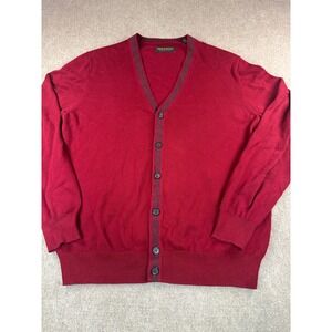 John Bartlett Consensus Mens Red Cotton V-Neck Button Front Cardigan Sweater M